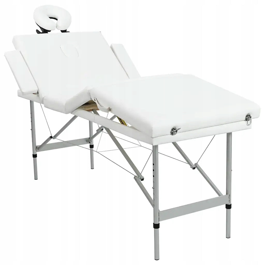 4-Zone Massage Table, Aluminum Frame, White Cream Color