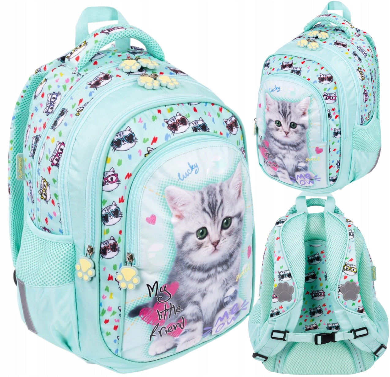 4-chamber school backpack St.Majewski My Little Friend Mint Kitty KITTEN 1-3