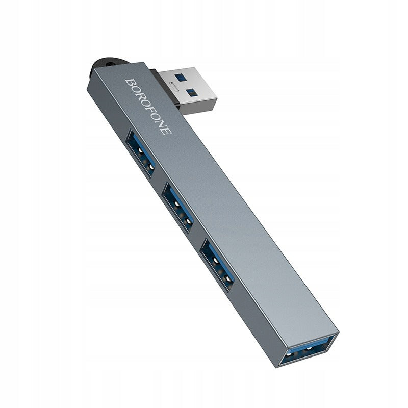 4-in-1 HUB Adapter Borofone USB to 3×USB 2.0 + USB 3.0 grey