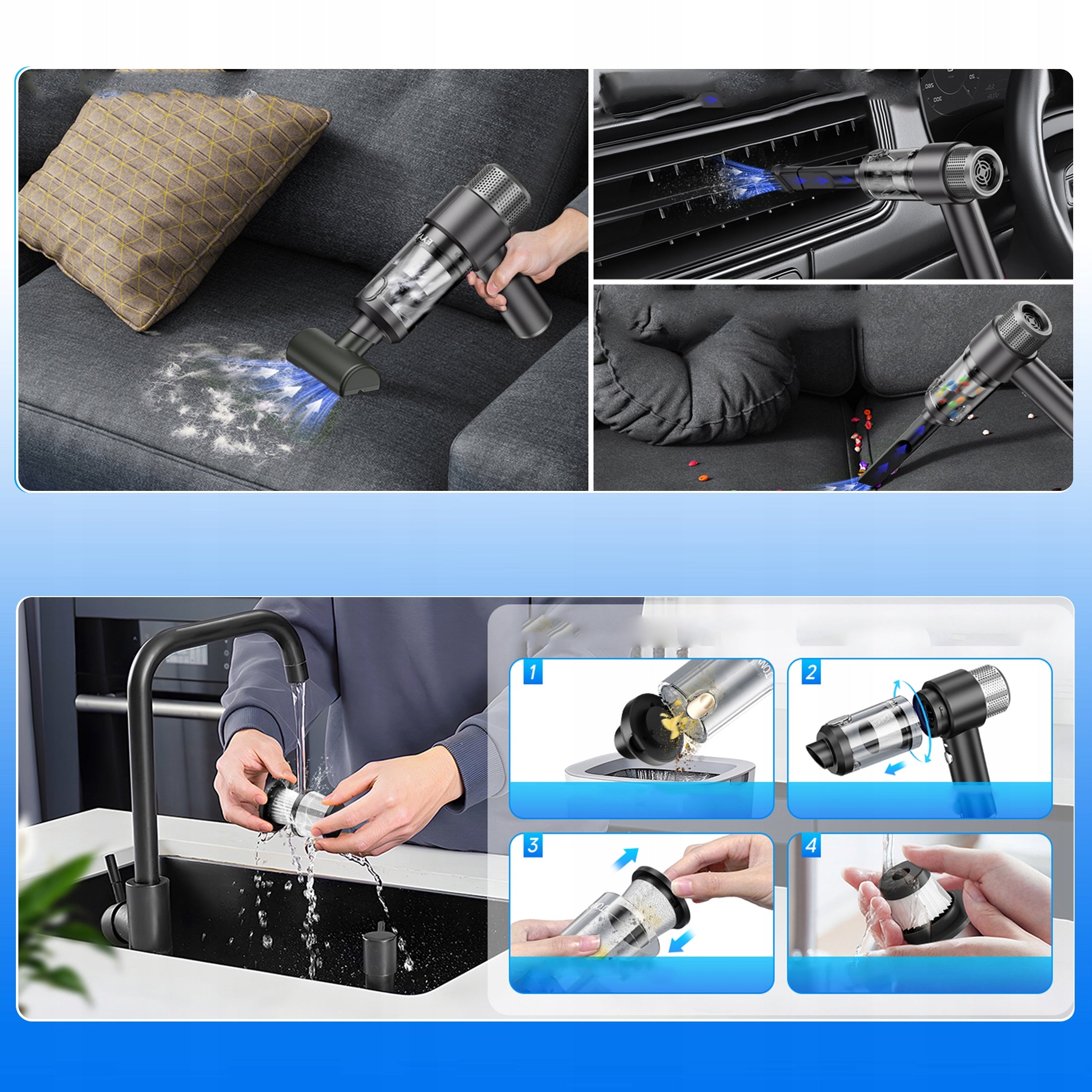 4 in 1 Multi Function Handheld Car Vacuum Cleaner for Car Home Office Dust container volume 0.2 l