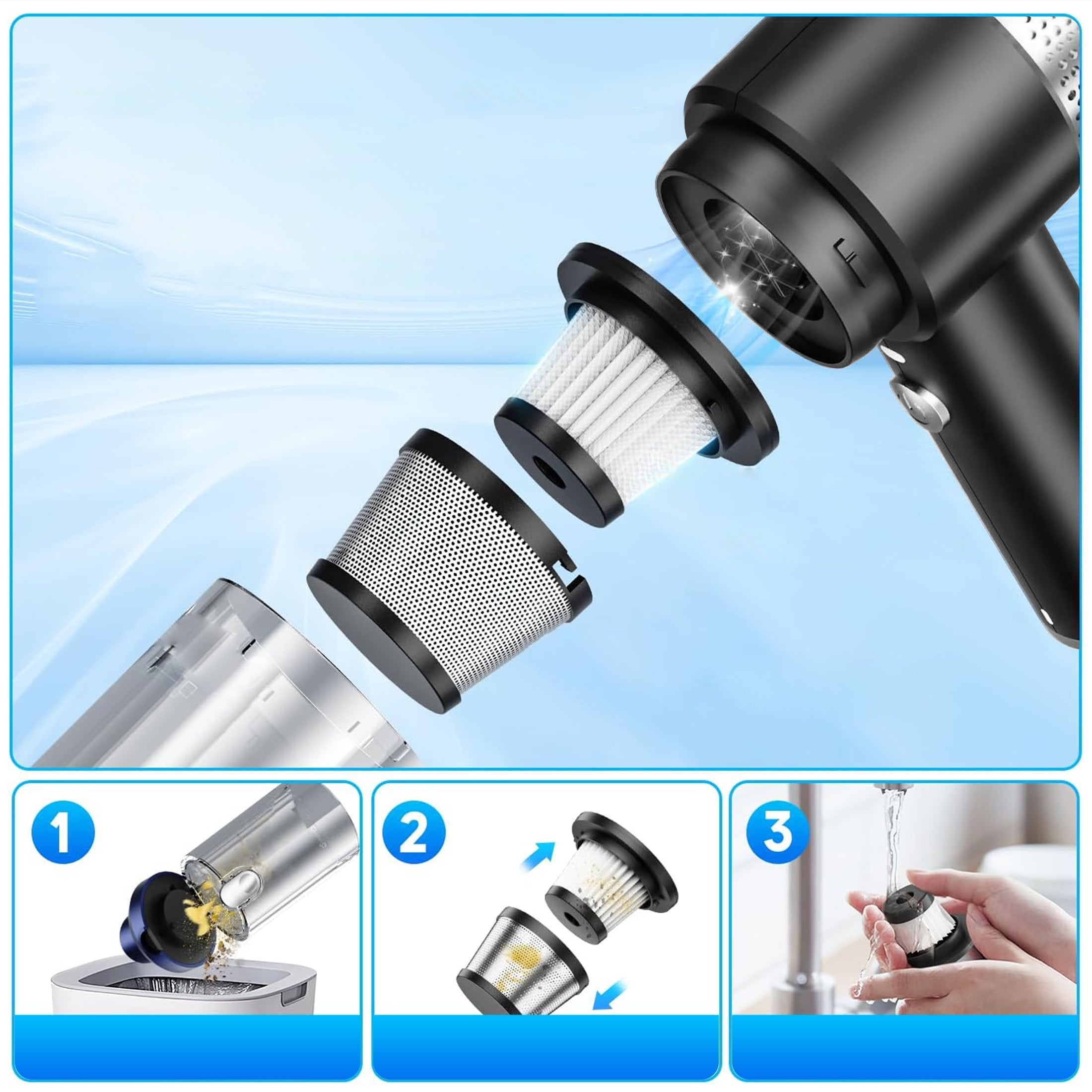 4 in 1 Multi Function Handheld Car Vacuum Cleaner for Car Home Office Model M135Black
