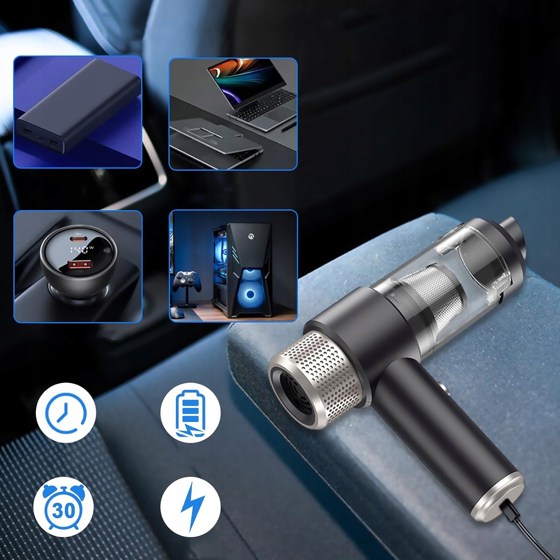 4 in 1 Multi Function Handheld Car Vacuum Cleaner for Car Home Office Power supply rechargeable battery