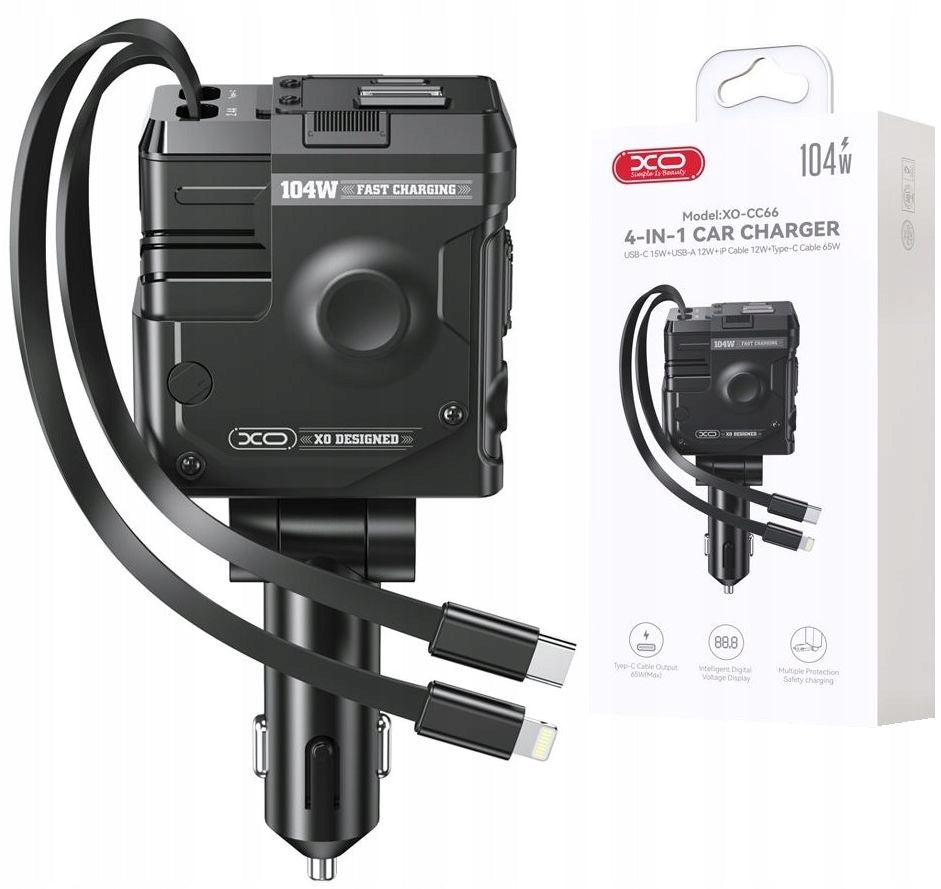 4 in 1 USB Car Charger -C PD QC 3.0 for USB-C Lightning Lighter