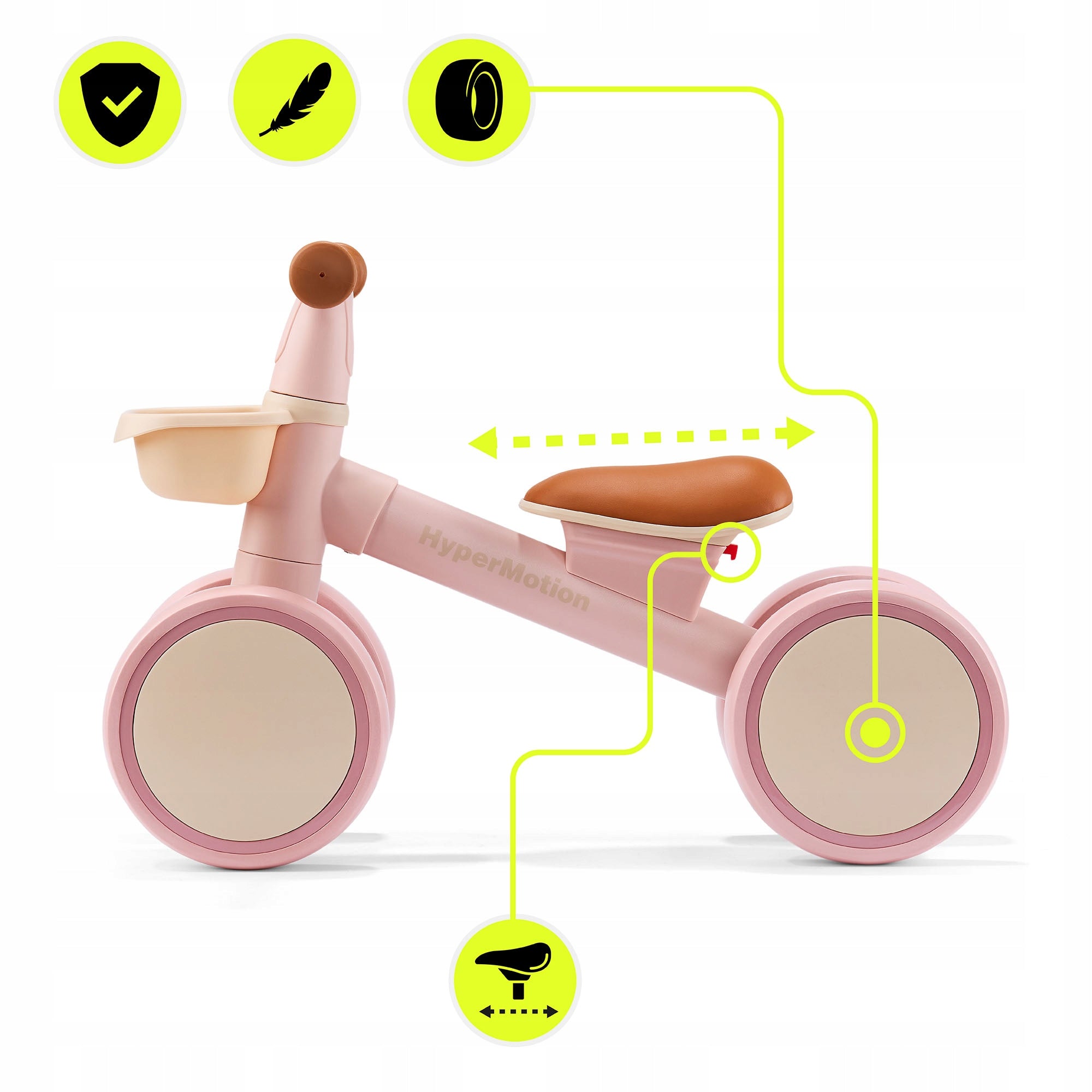 4-wheel balance bike TOBI MINI HYP HyperMotion pink with basket Brand HyperMotion