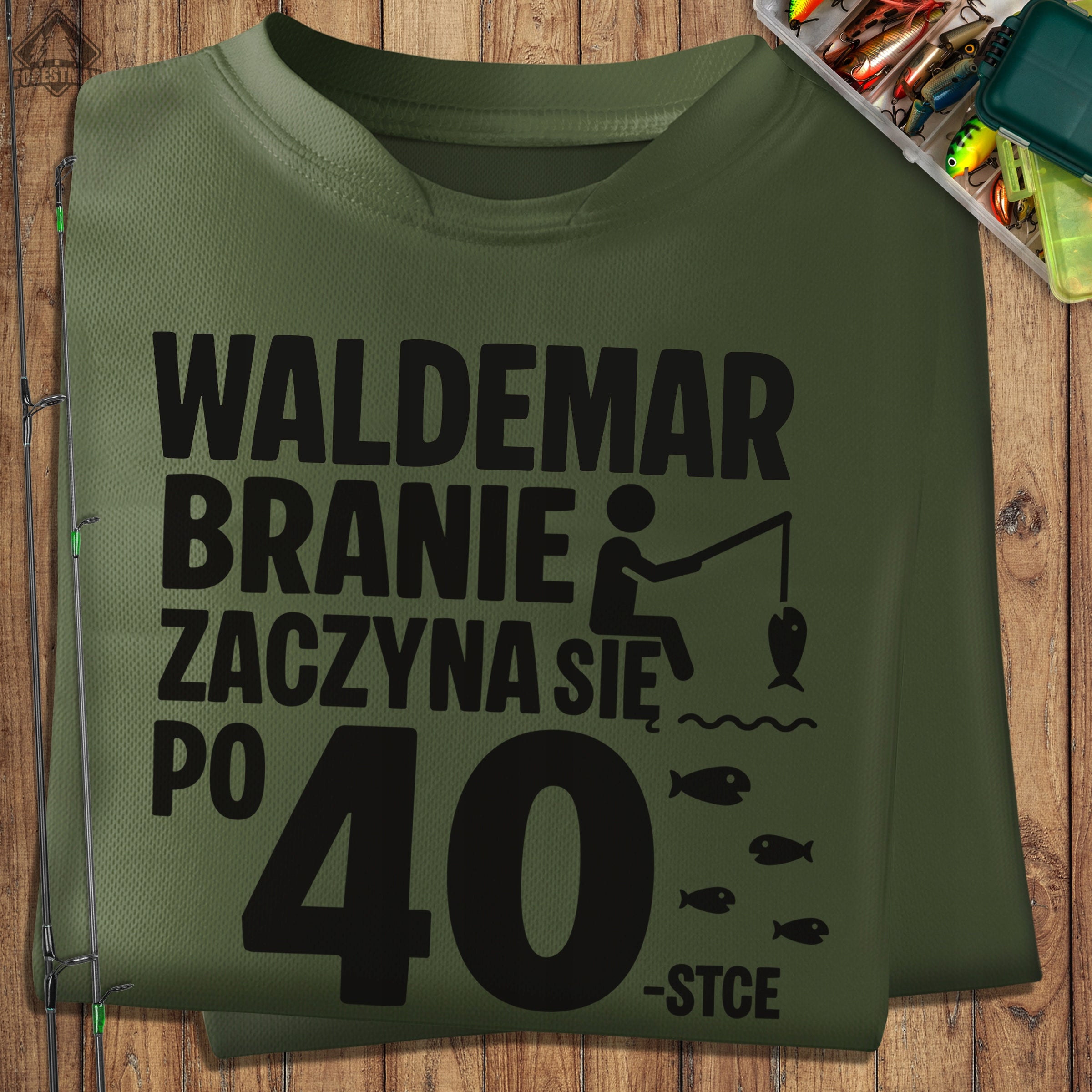 40th Birthday Thermoactive T-Shirt with Fishing Gift Print - L Neckline round