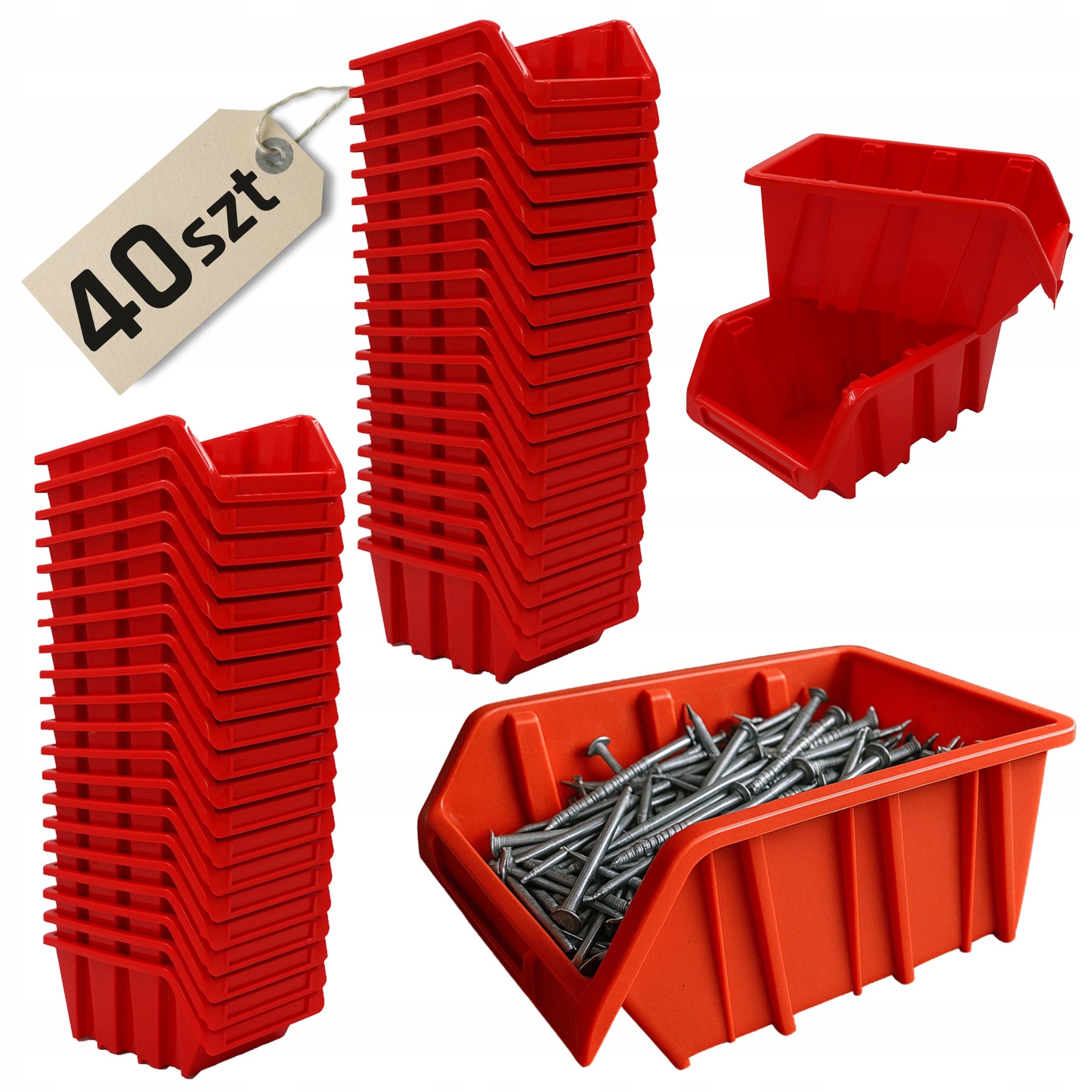 40x Workshop Cuvettes Storage Container 155x100x70mm Garage Red