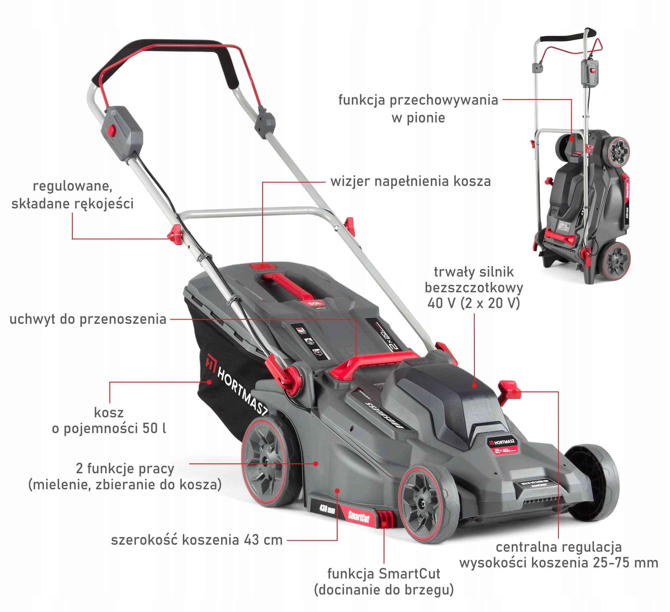 43 cm cordless mower with powerful 40V induction motor + charger Brand Hortmasz