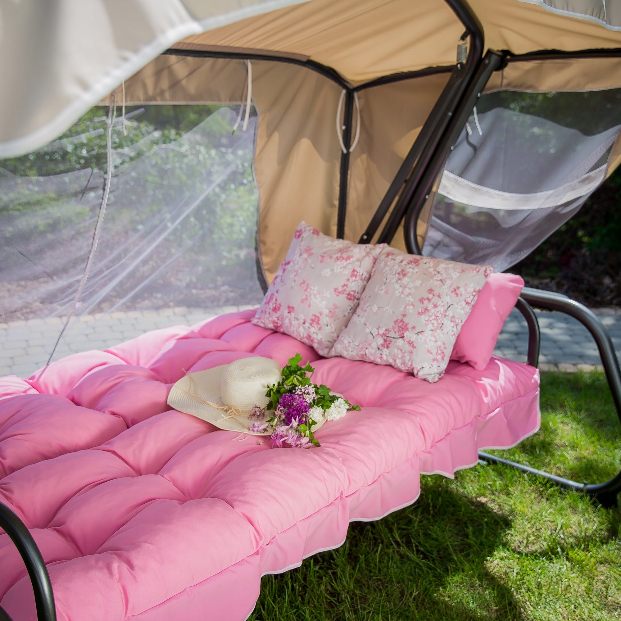448640 Garden swing with mosquito net Ravenna Lux fold-out + Freebie Seat length 170 cm