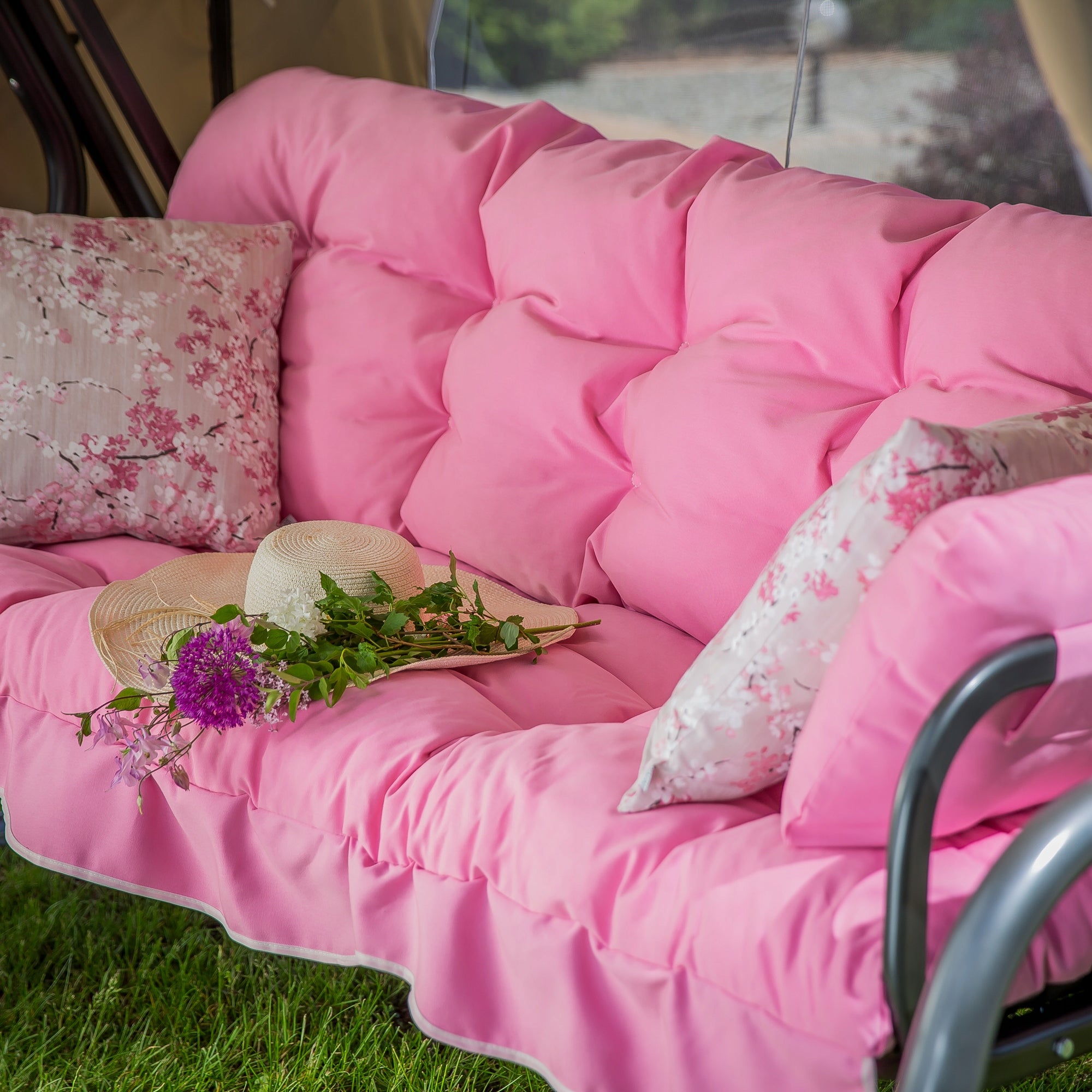 448640 Garden swing with mosquito net Ravenna Lux fold-out + Freebie Seat width 55 cm