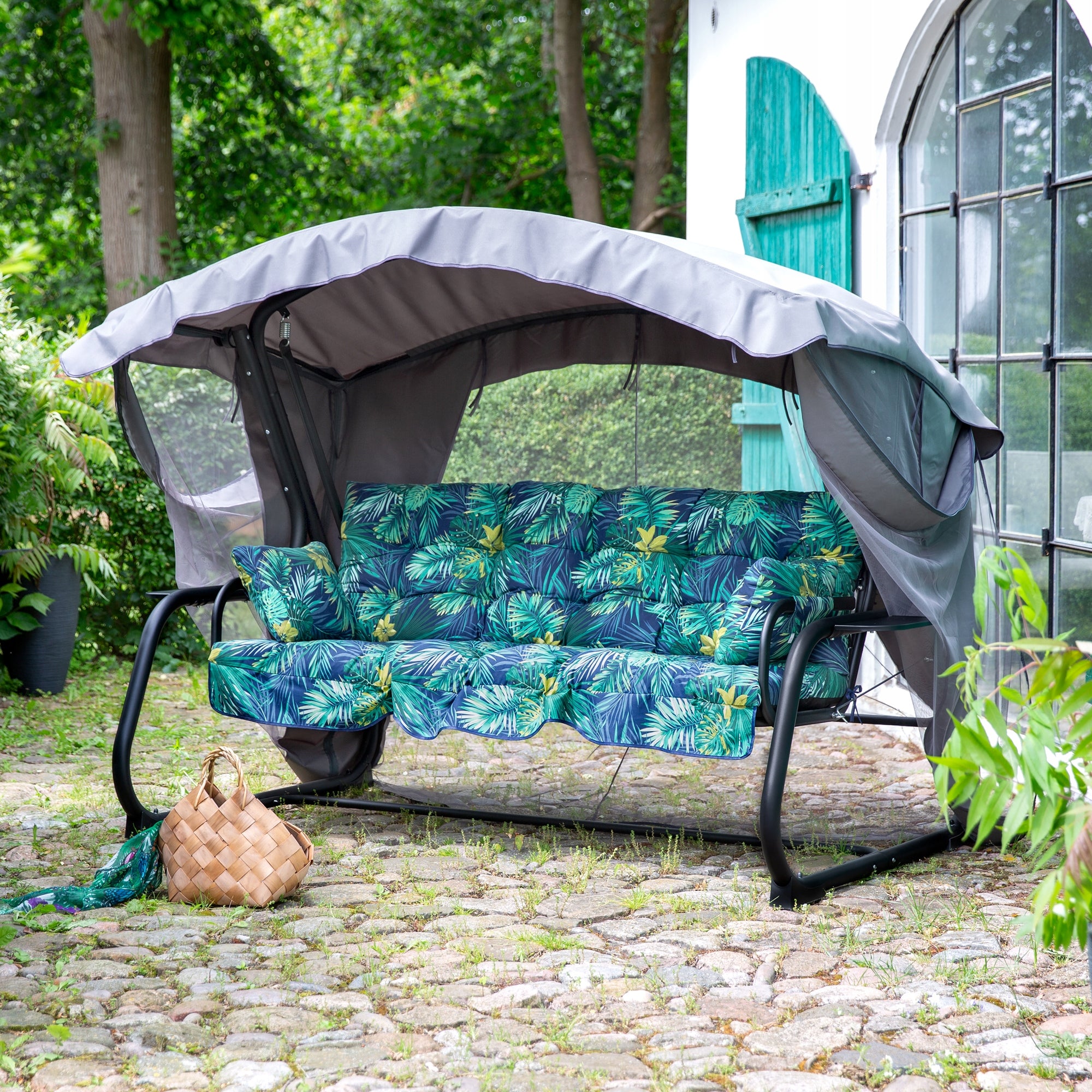 448641 Ravenna Lux Black Lux 4-Person Garden Swing Manufacturer Patio