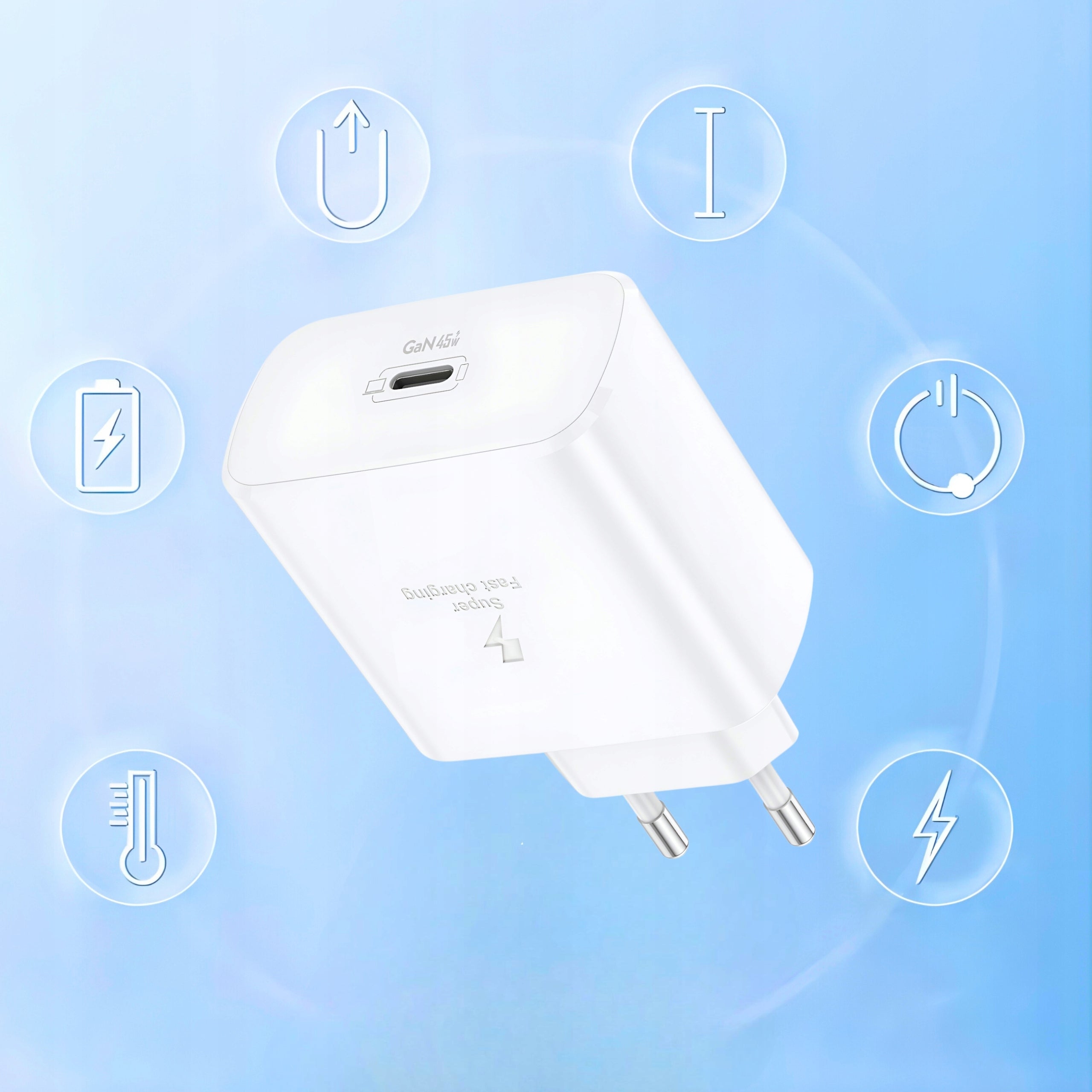 45W FAST CHARGER GAN USB-C TYPE-C PD 3.0 QC 3.0 CUBE + CABLE Manufacturer code ŁADOWARKA SIECIOWA DO TELEFONU 45W USB C GaN
