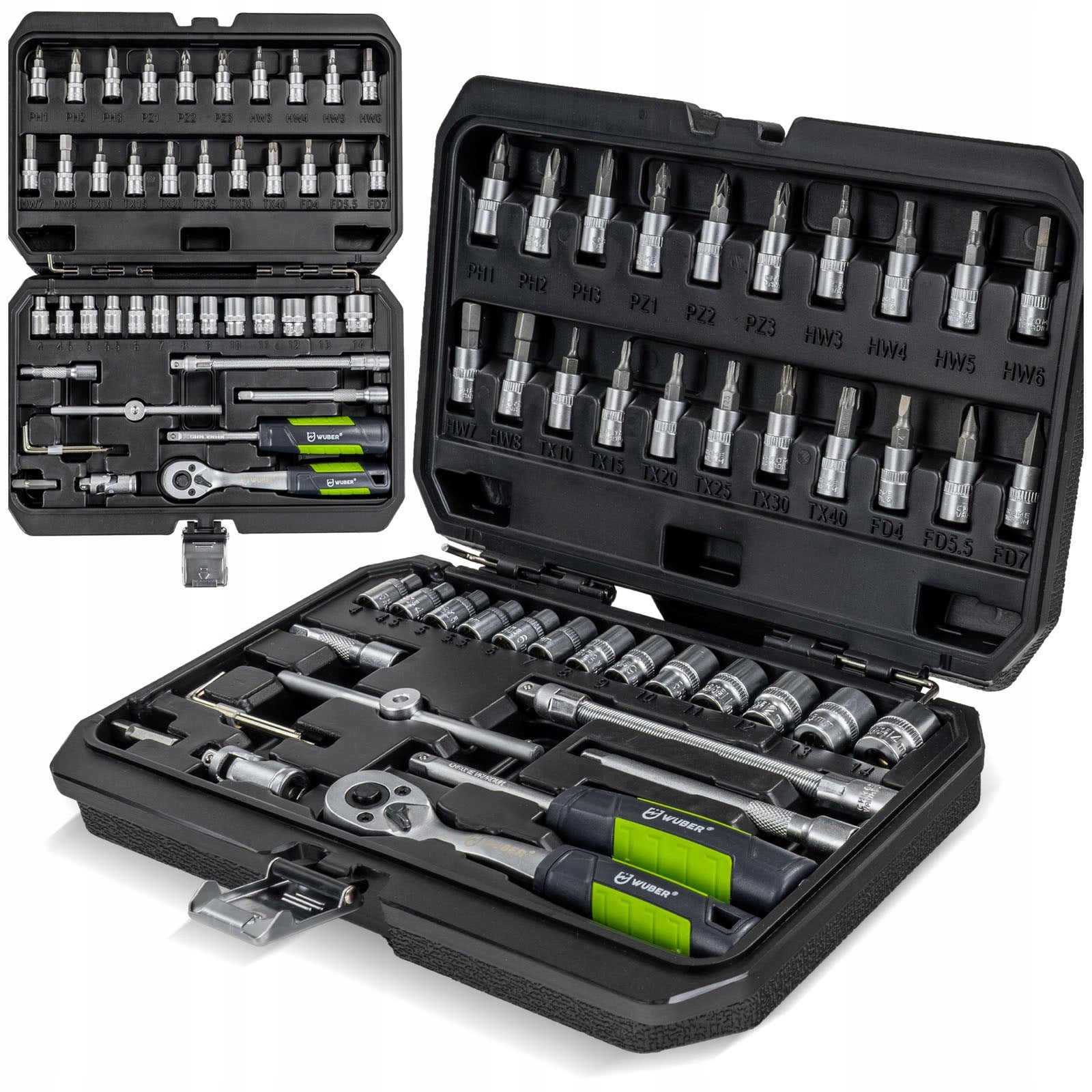 46-EL TOOL SET SOCKET WRENCHES 1/4 CAPS TORX BITS SUITCASE