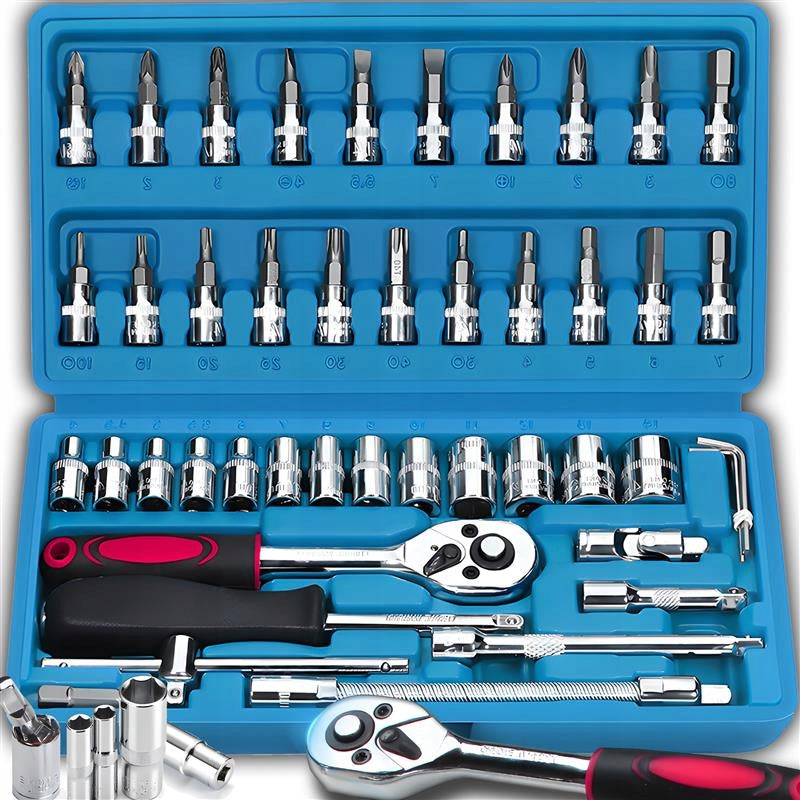 46 ELEMENTS SET OF SOCKET WRENCH BITS SUITCASE STEEL