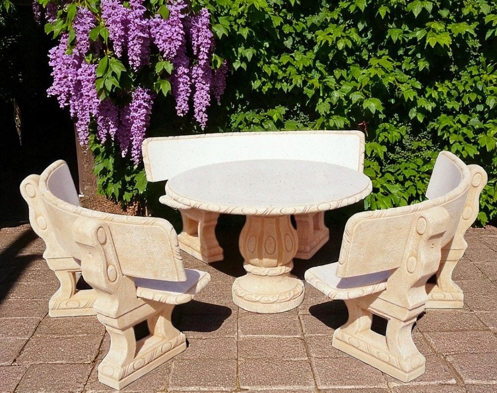 Garden Bench Spanish Arch with Backrest Cement Conglomerate Figure