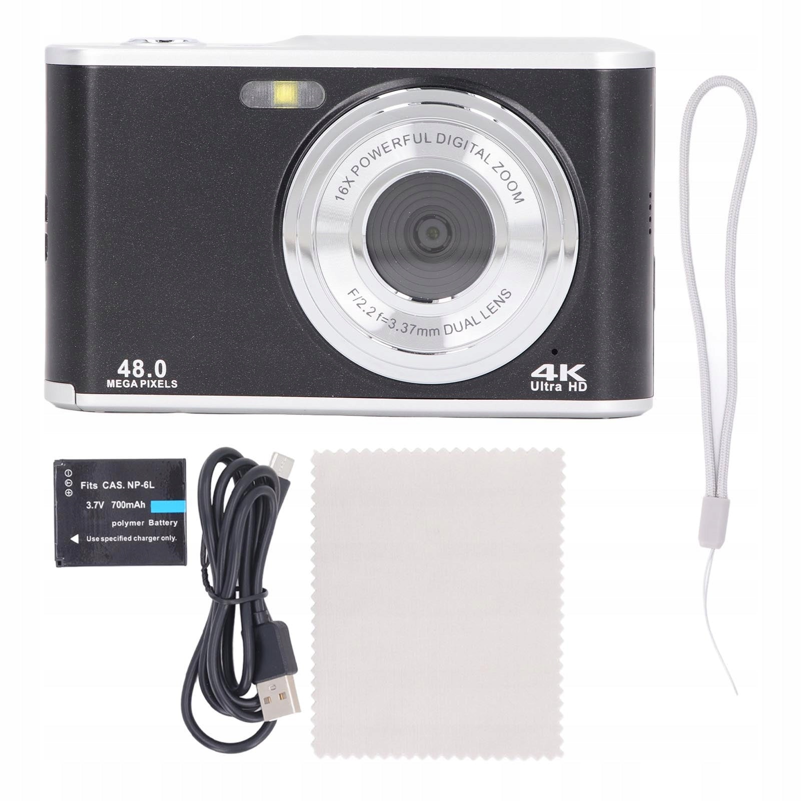 48 MP 4K Ultra HD Pocket Camera with Two Lenses, 16x QB Model 6179PXGR