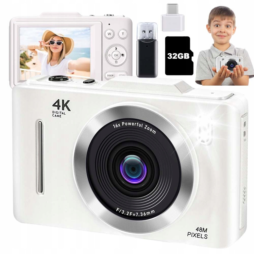 48MP 4K 16X DIGITAL CAMERA COMPACT STABILIZATION FOR KIDS AND TRAVEL