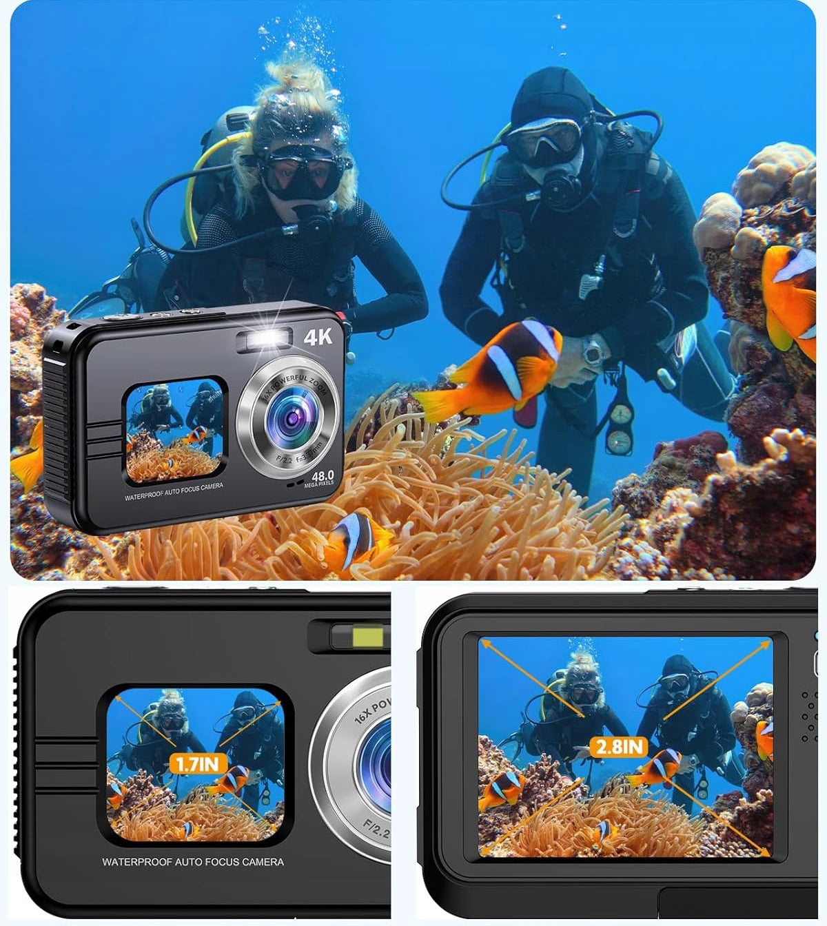 48MP 4K WATERPROOF DIGITAL CAMERA WITH 64GB CARD WITH TWO IP68 BATTERIES Brand no brand