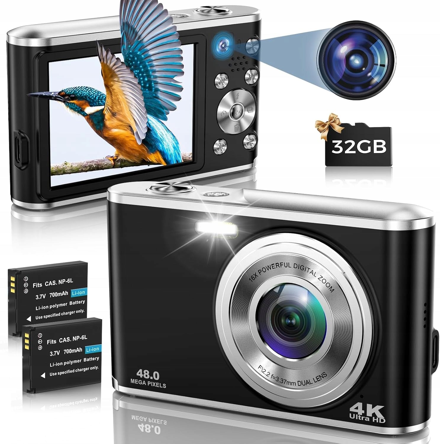 48MP Digital Camera 4K Movies AntiShake Dual Camera