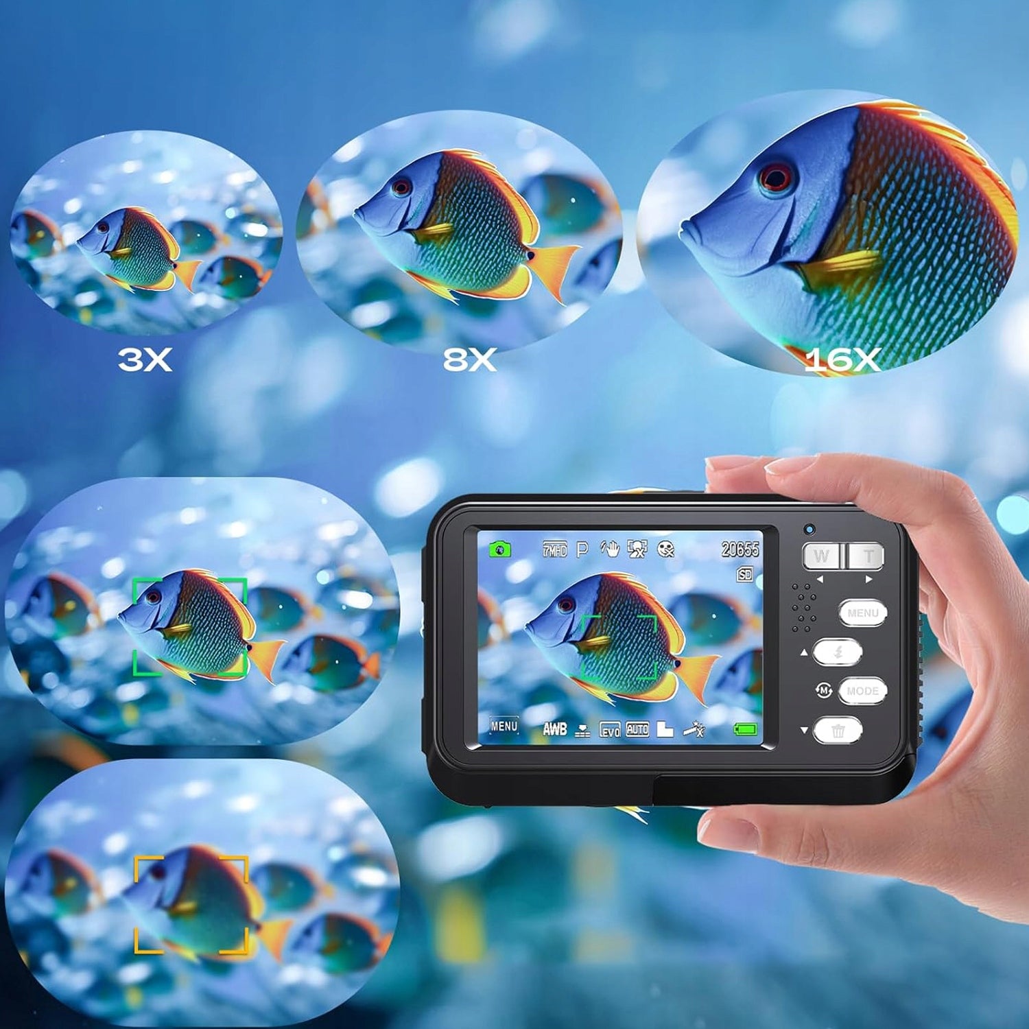 48MPX 4K DIGITAL CAMERA WATERPROOF DIVING SNORKELING CARD 64GB Resolution 24 Mpx