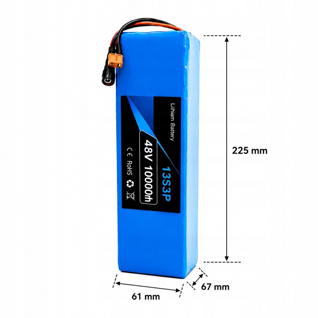 48V 10Ah 13S3P Li-ion T-DC Battery Pack for Electric Scooter Bikes Manufacturer code 48V-13s3p-10Ah-T+DC-1