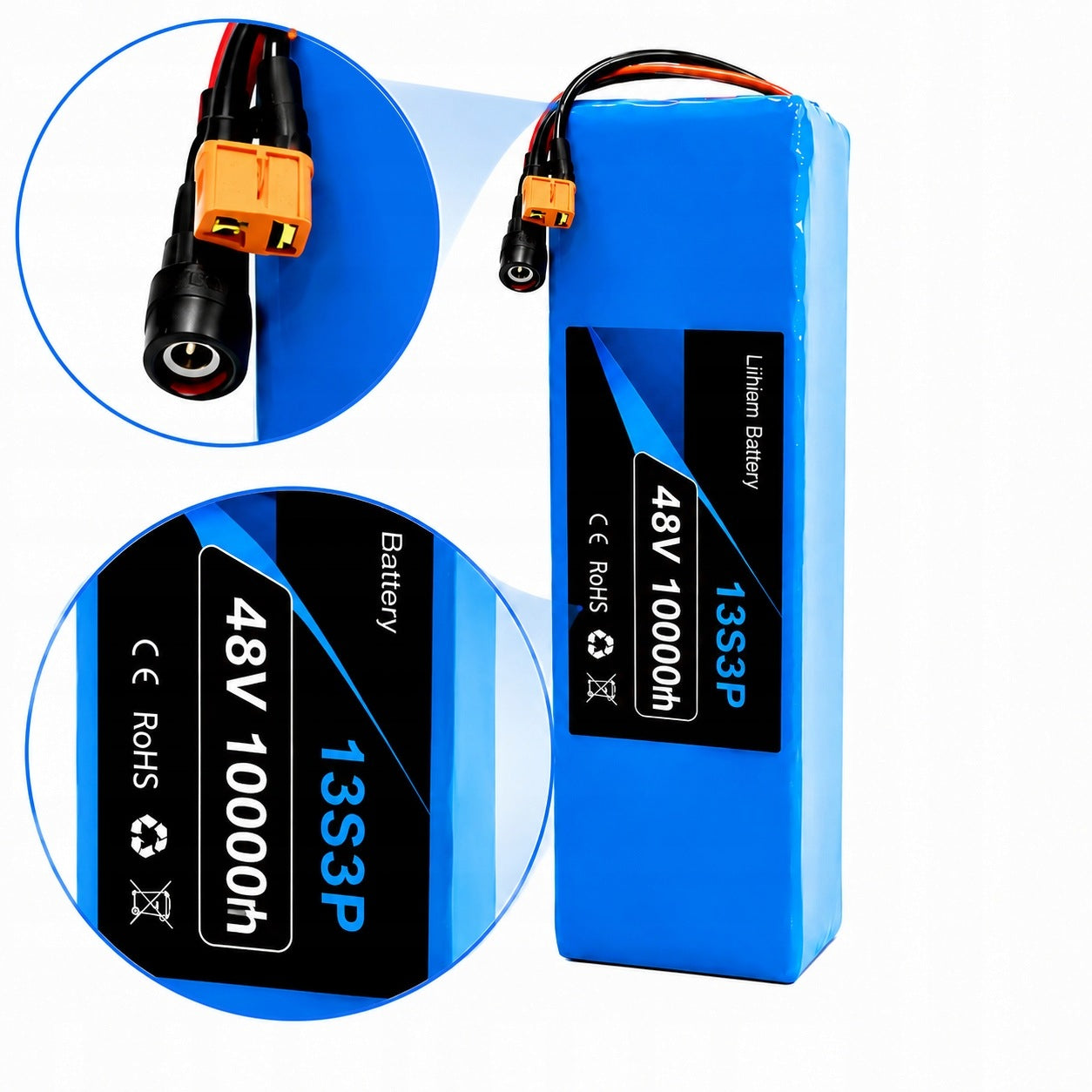48V 10Ah 13S3P Li-ion T-DC Battery Pack for Electric Scooter Bikes