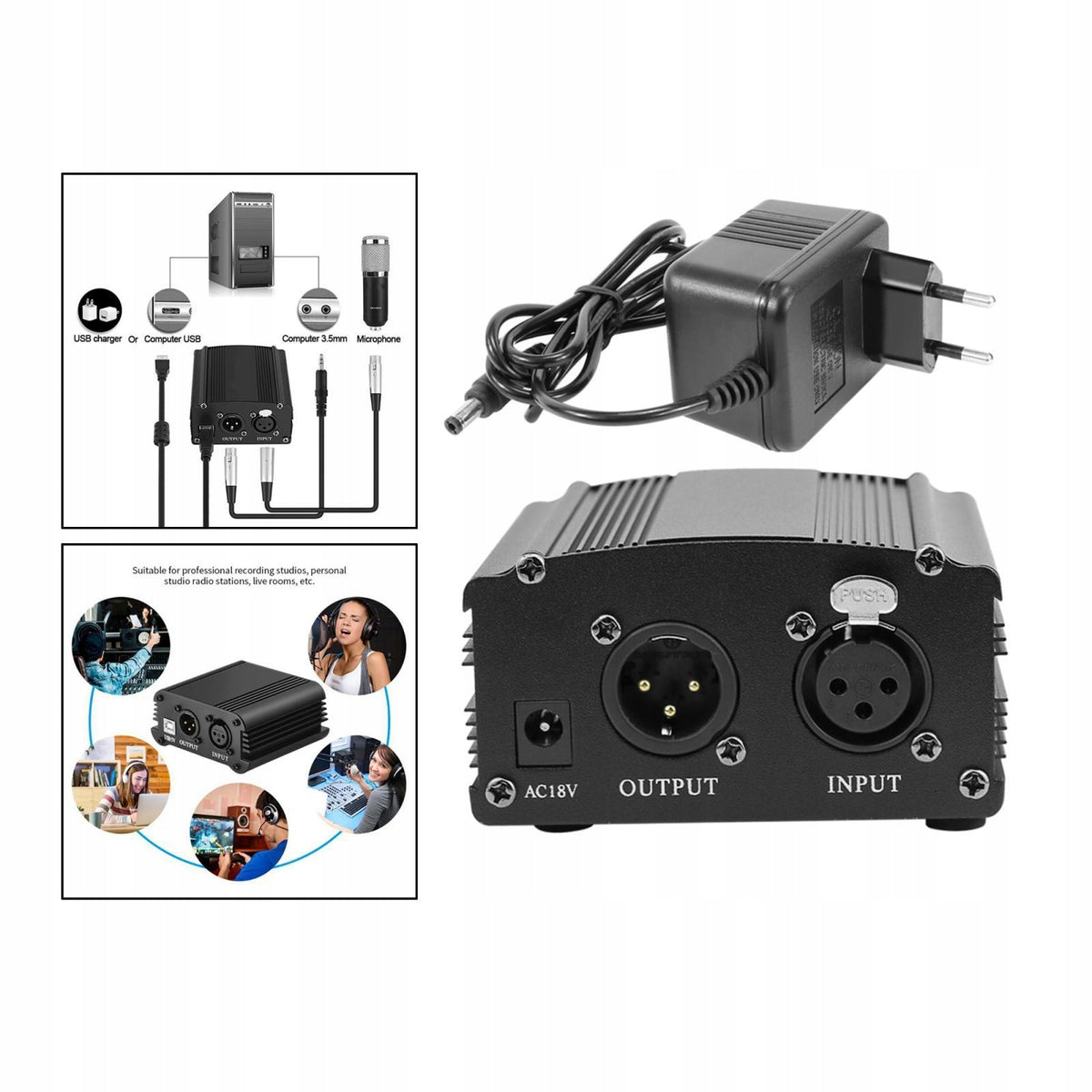 48v power microphone interface for