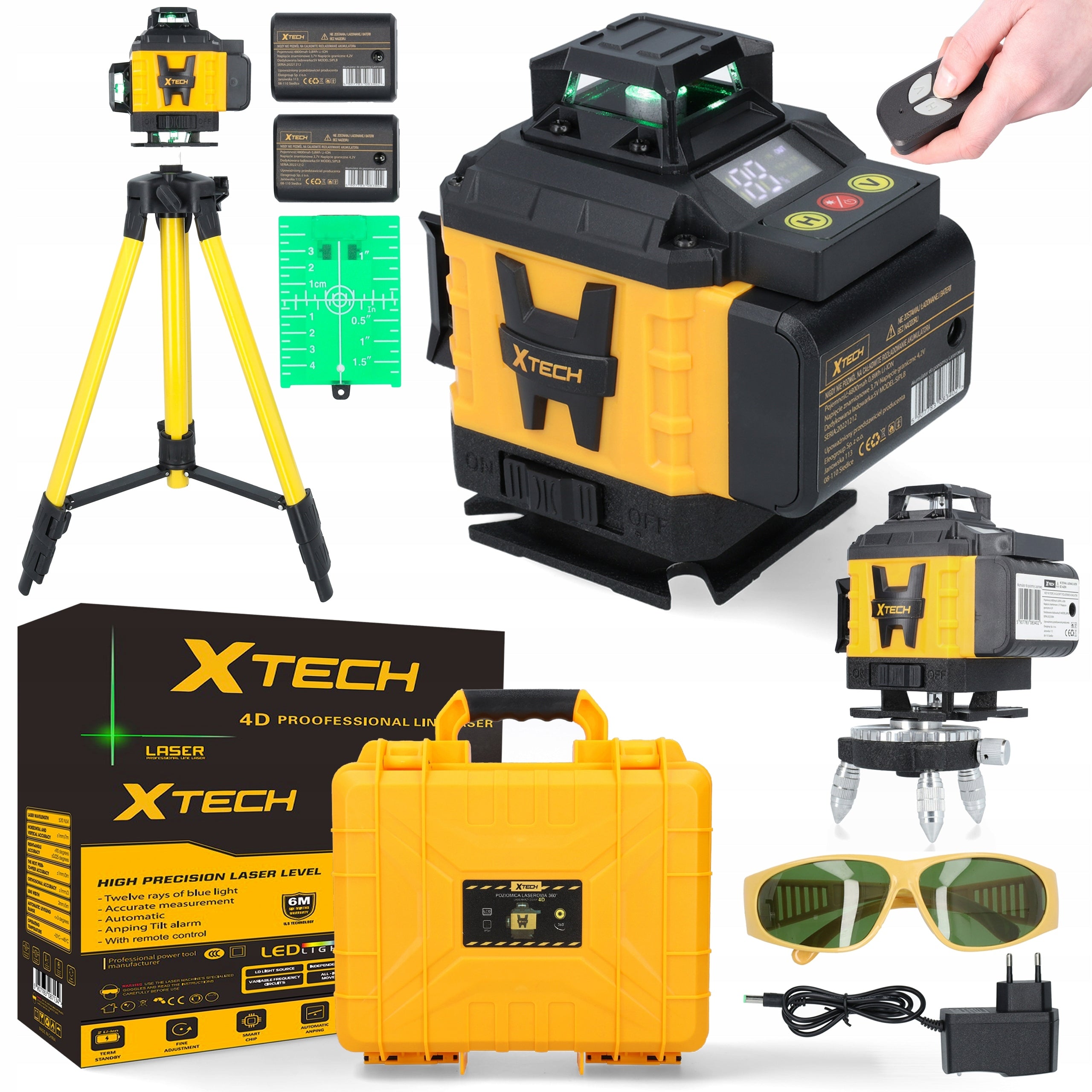 4D 360° LASER LEVEL 16 LINES WITH TRIPOD REMOTE CONTROL 2 BATTERIES PRO