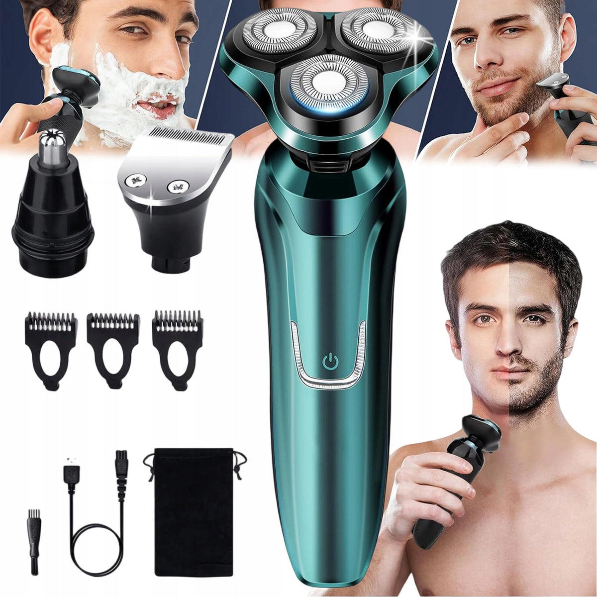 4D MEN'S FLOATING 3- BLADE WATERPROOF USB FACE SHAVER Packaging status original