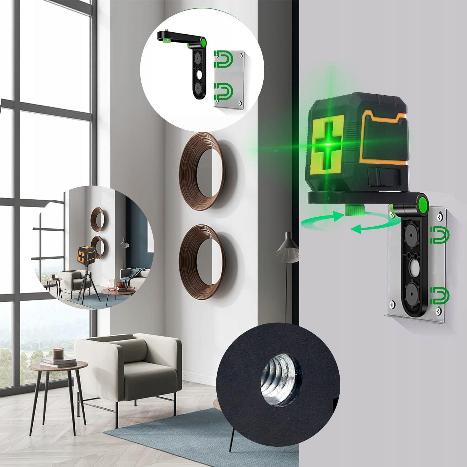 4D PLANE LASER LEVEL 360 LASER PRO GREEN +DOOR STAND Model DH Line Poziomica 4D PŁASZCZYZNOWA ZIELONY LASER