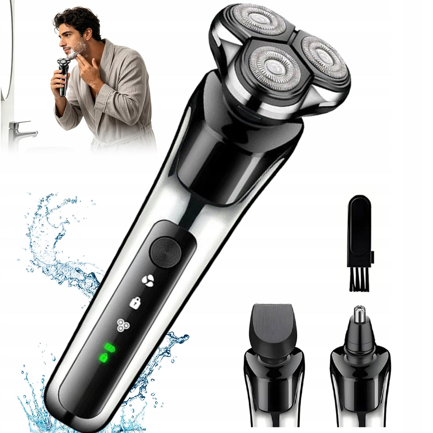 4D ROTARY RAZOR WITH TRIMMER FOR COMPREHENSIVE CARE