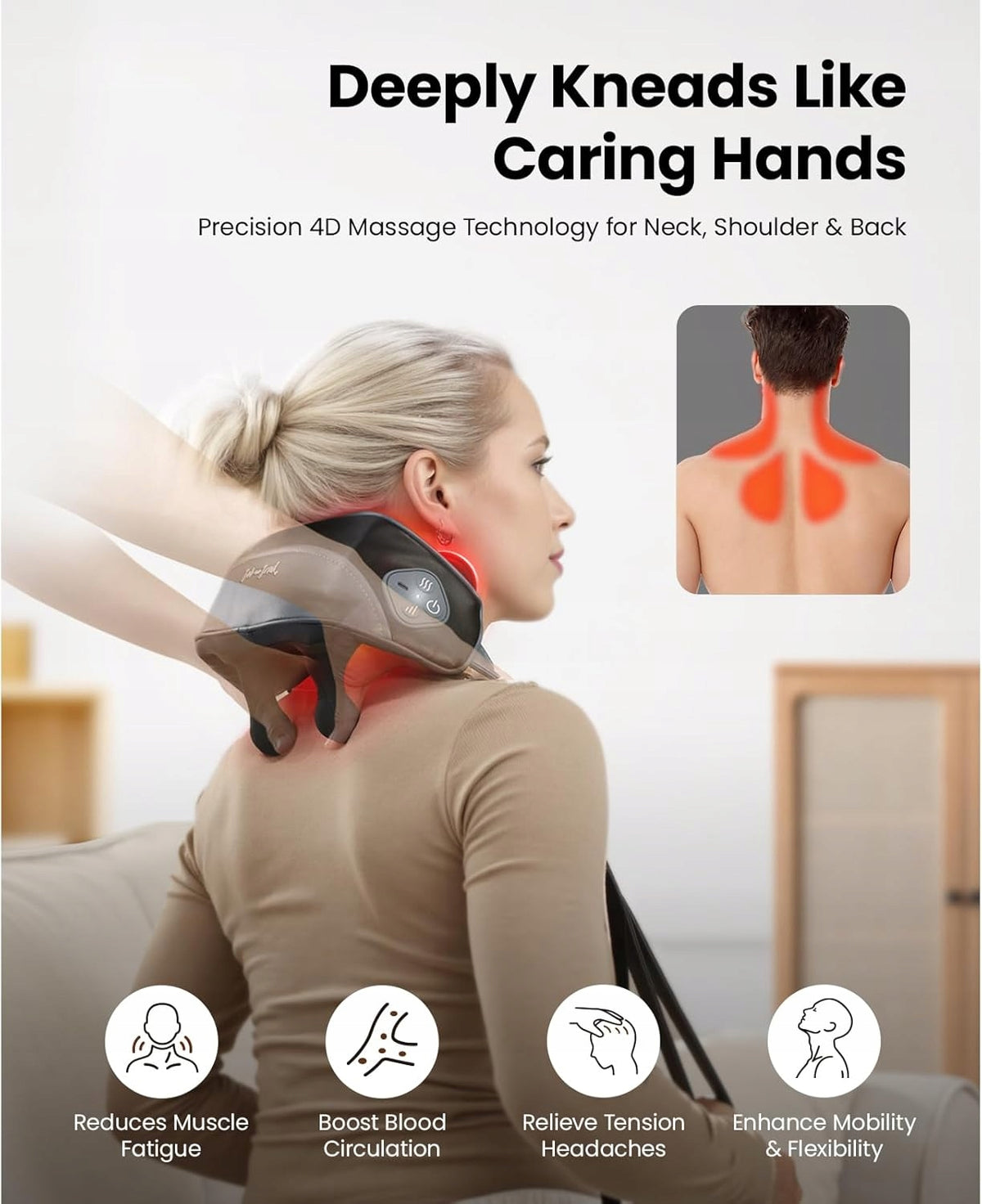 4D WIRELESS NECK AND NECK MASSAGER WITH HEATING FUNCTION BLACK Manufacturer code 5904059040862