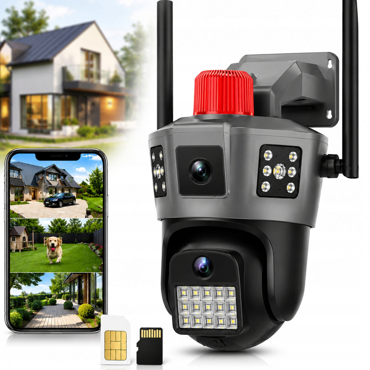 4G LTE Rotating Camera V380Pro AI Triple Lens SIM Card Notifications