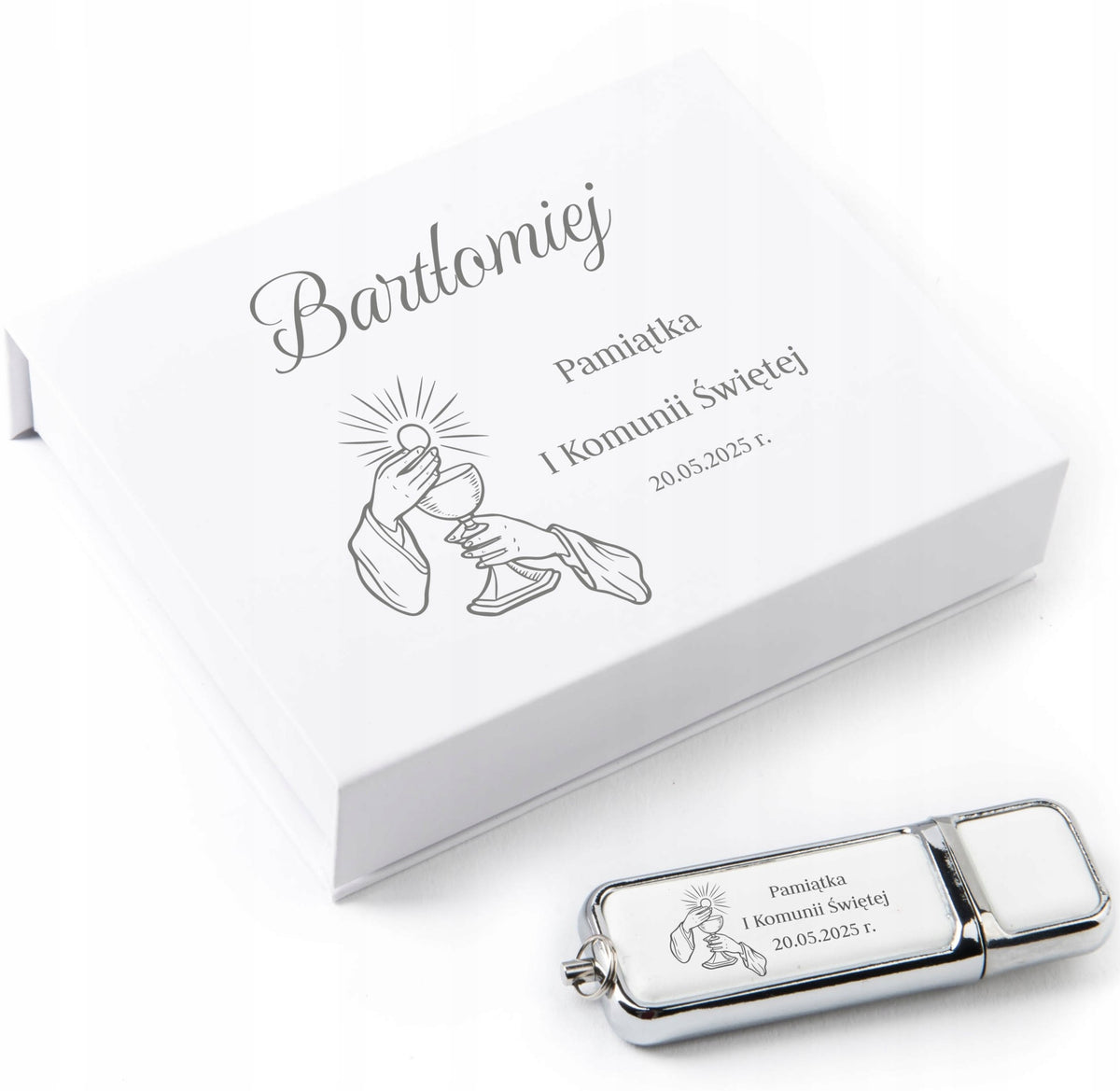 4GB USB 2.0 Leather Flash Drive + White Magnet Box + Engraving & COMMUNION