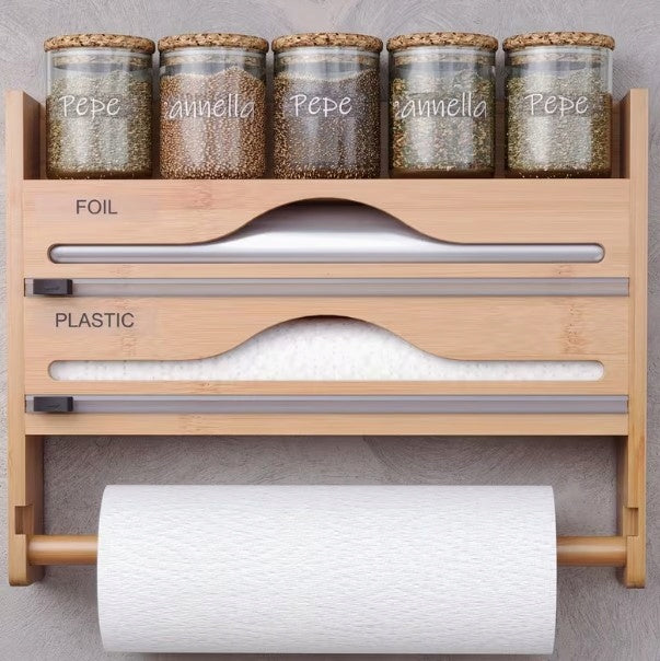 4IN1 BAMBOO KITCHEN ORGANIZER – TOWEL, FOIL AND SPICE HOLDER Kind other
