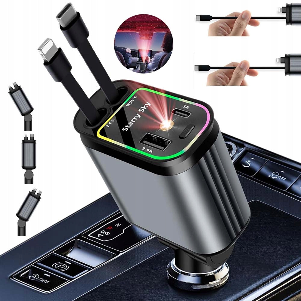 4IN1 CAR CHARGER JOINT RETRACTOR 66W FAST CHARGING WITH LAMP