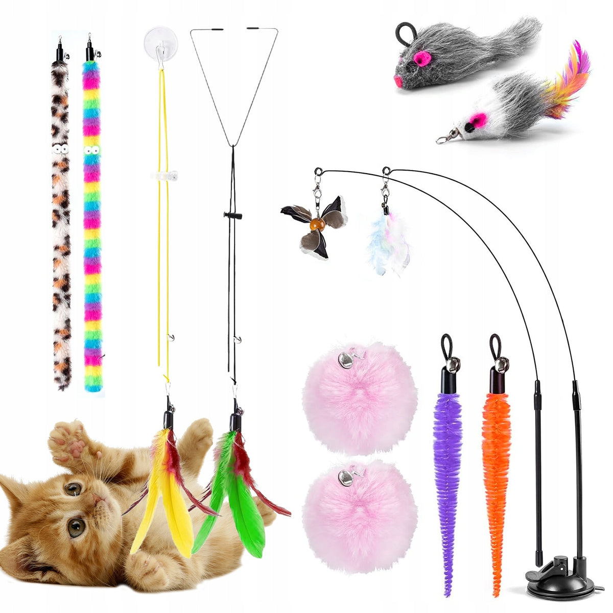 4IN1 CAT TOYS 17 PCS SET INTERACTIVE MOUSE FISHING ROD