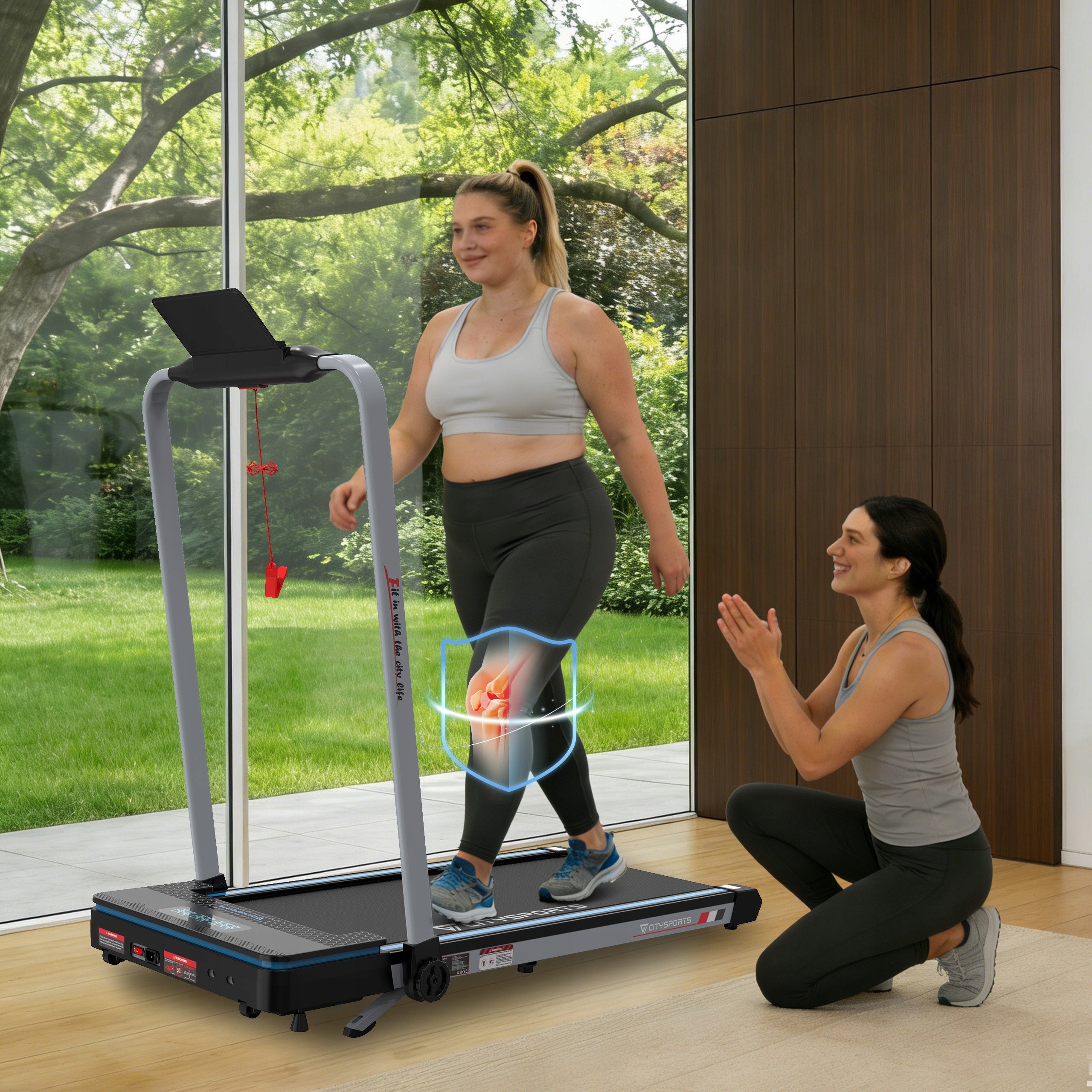 4IN1 Folding Exercise Treadmill Home Electric LED Angle Speaker App&BT 12KM Measurements training duration distance speed burned calories