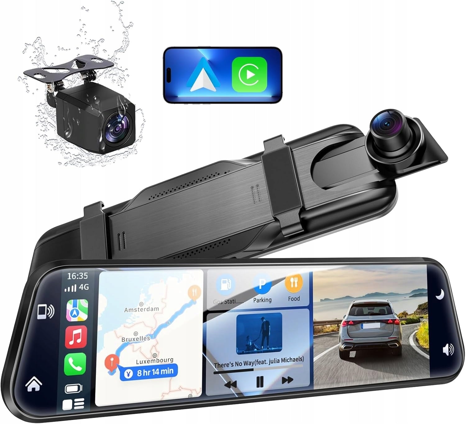 4K 10 INCH CAR CAMERA IN MIRROR WITH ANDROID CARPLAY REVERSING CAMERA
