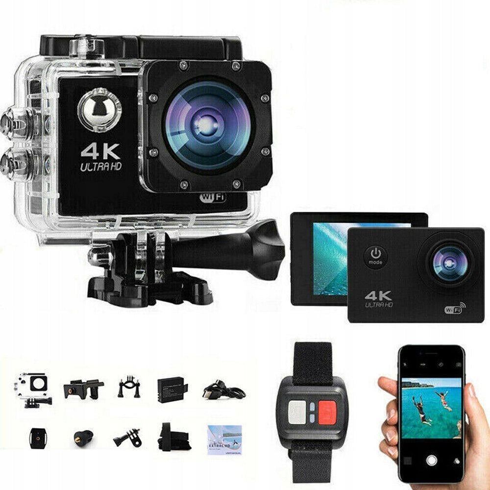 4K 30FPS 20MP Action Camera Underwater Camera Waterproof 30M, WiFi Camera For running golf motorcycle skis and snowboard swimming bicycle gym and fitness travel fishing