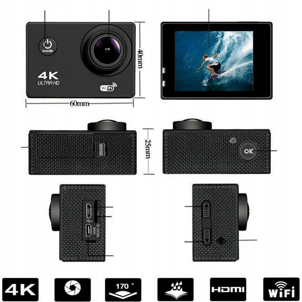 4K 30FPS 20MP Action Camera Underwater Camera Waterproof 30M, WiFi Camera Packaging status original