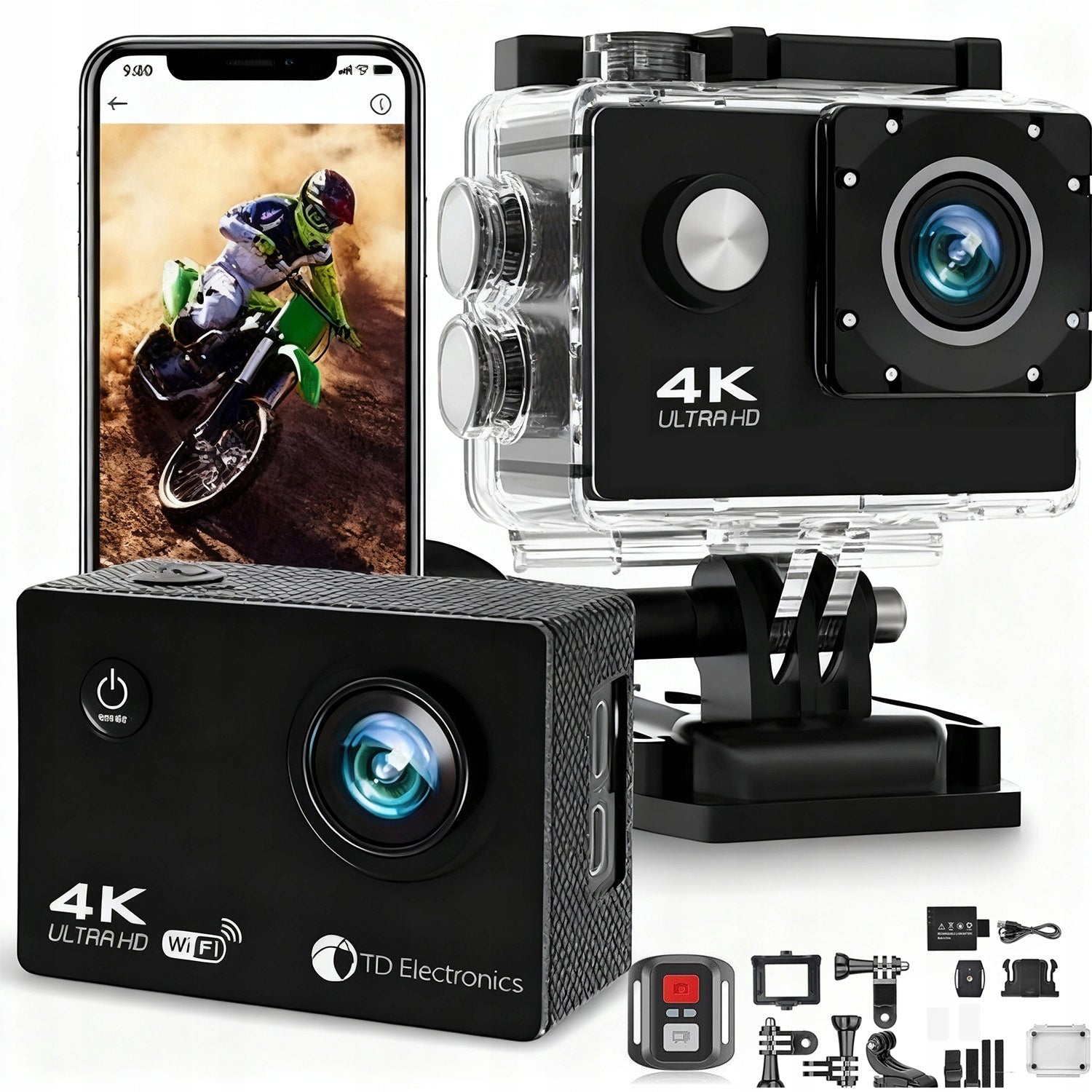 4K 30FPS 20MP Action Camera Underwater Camera Waterproof 30M, WiFi Camera