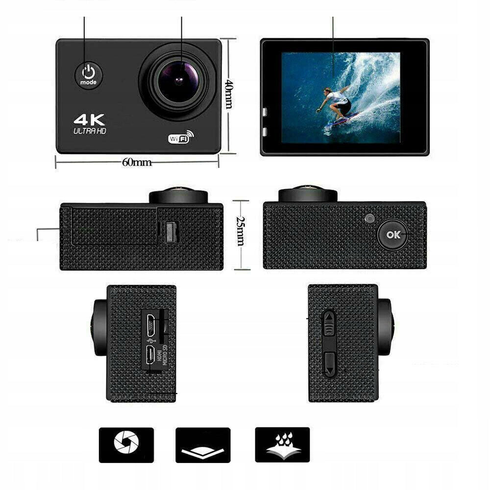 4K 30FPS SPORTS CAMERA, WIFI CAMERA, SET WATERPROOF CAMERA GIFT Packaging status original