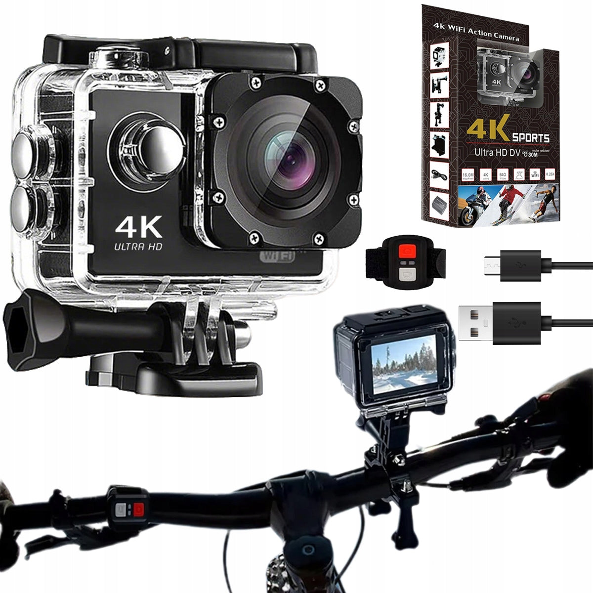 4K 30FPS WiFi Sports Camera Waterproof+Accessories