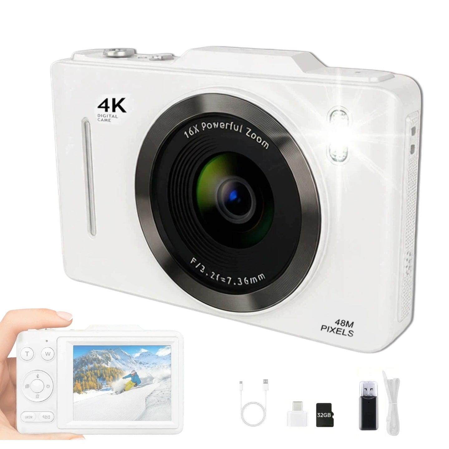 4K 48 MP DIGITAL CAMERA MACRO ZOOM MODE 16X LIGHTWEIGHT COMPACT WITH CARD