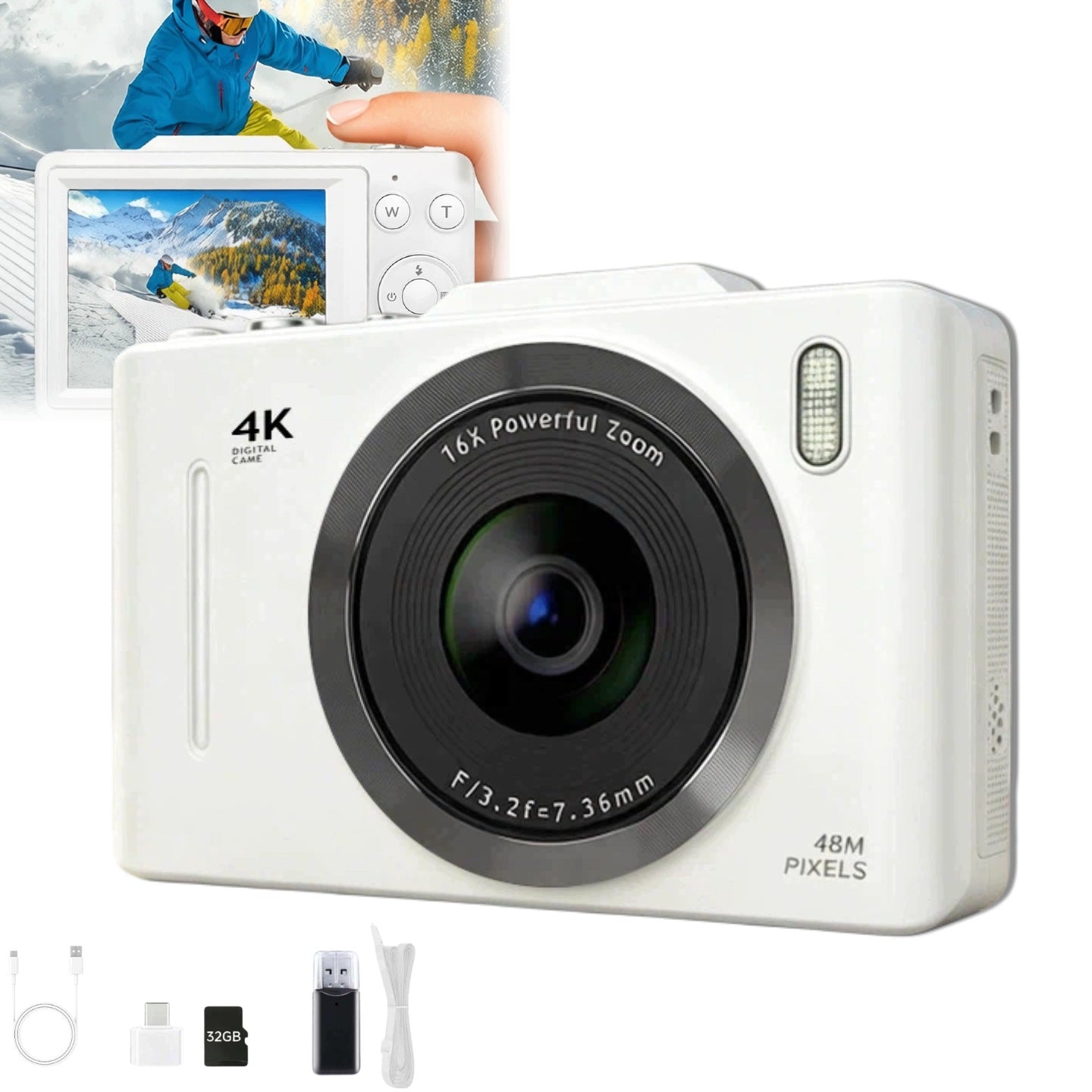 4K 48 MP DIGITAL CAMERA MACRO ZOOM MODE 16X LIGHTWEIGHT COMPACT WITH CARD