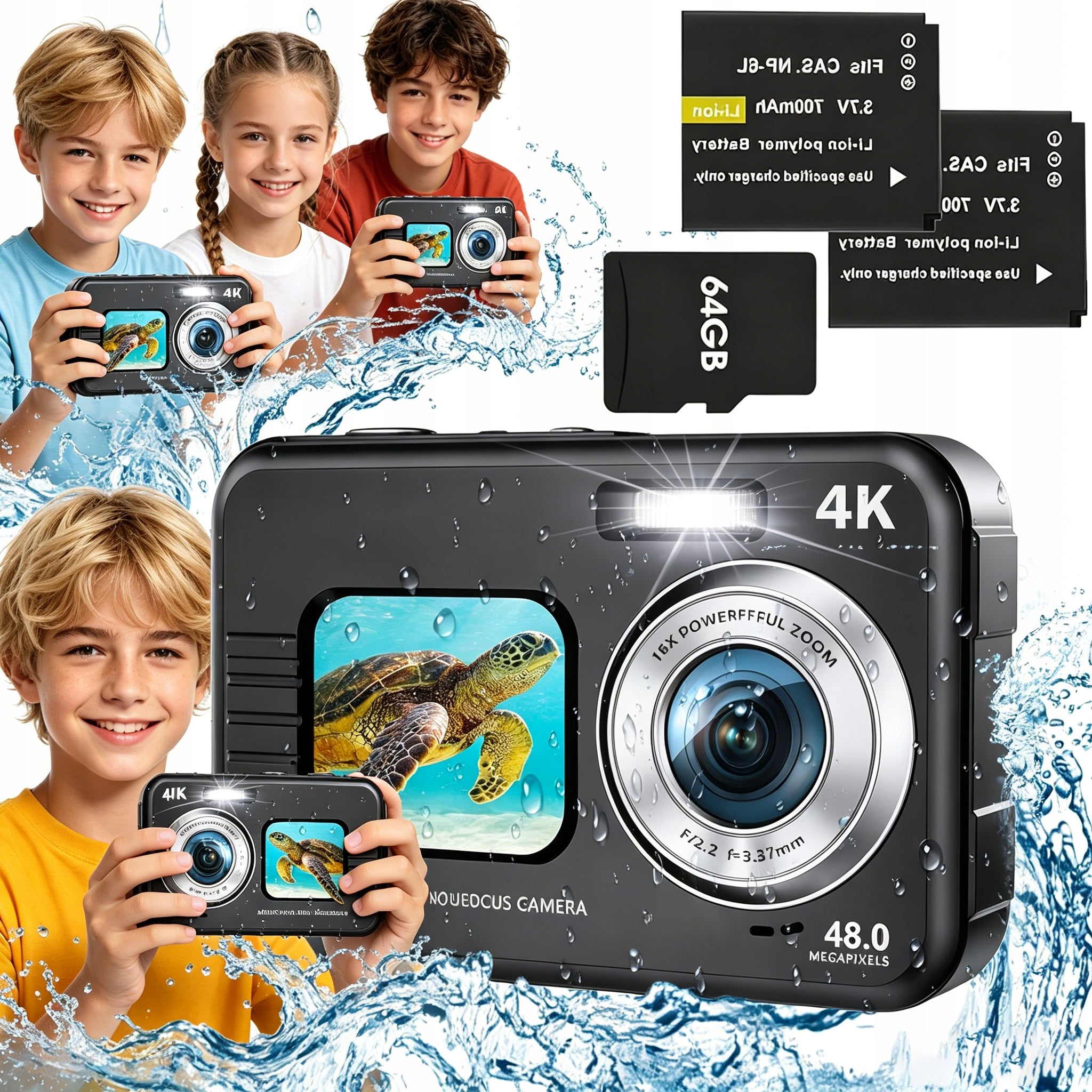 4K 48MP AUTO FOCUS DIGITAL CAMERA WATERPROOF+64G CARD
