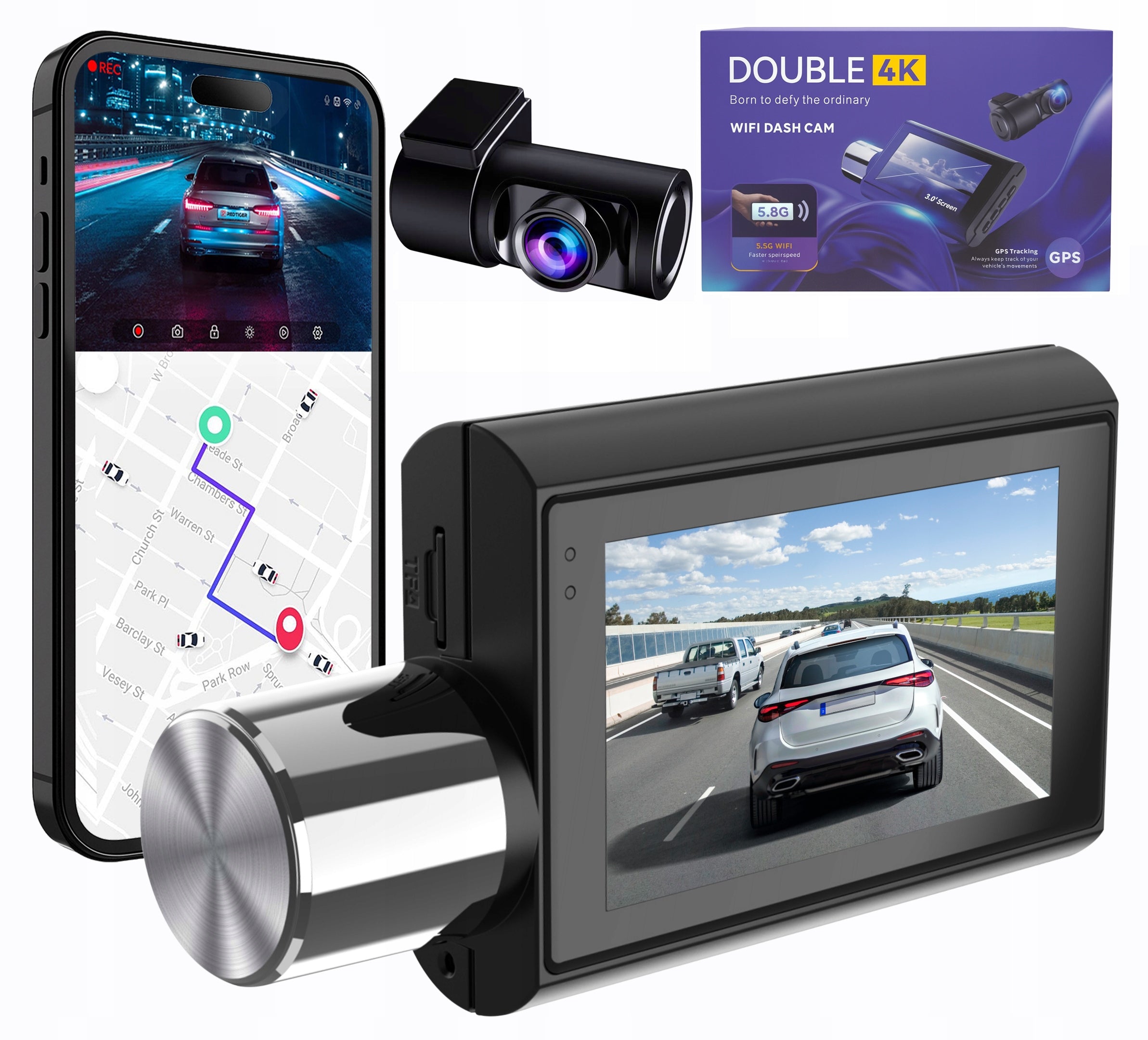 4K+4K Video Recorder Car Camera FRONT REAR wifi gps parking mode