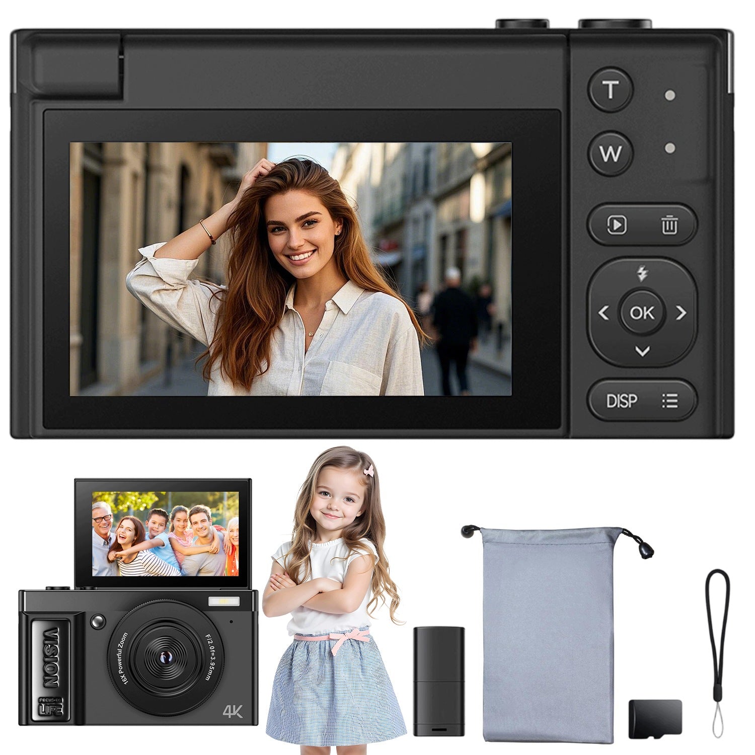 4K 64MP CAMERA WITH ROTATING SCREEN AND WEBCAM FUNCTION FOR VLOGS