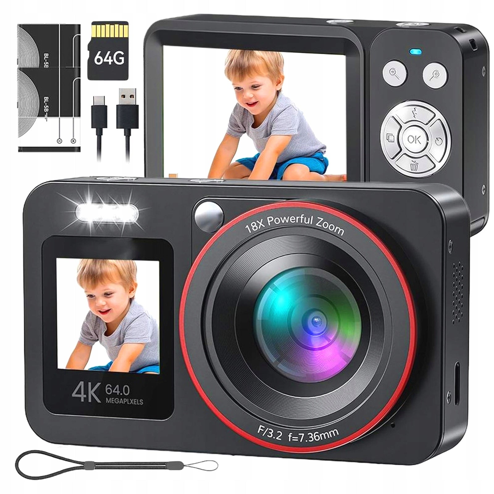 4K 64MP DIGITAL CAMERA 18X ZOOM ROTATING SCREEN 134G FOR TOUR