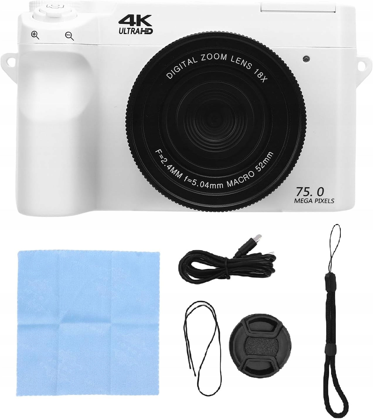 4K 75MP Digital Camera, 18x Digital Zoom Compact